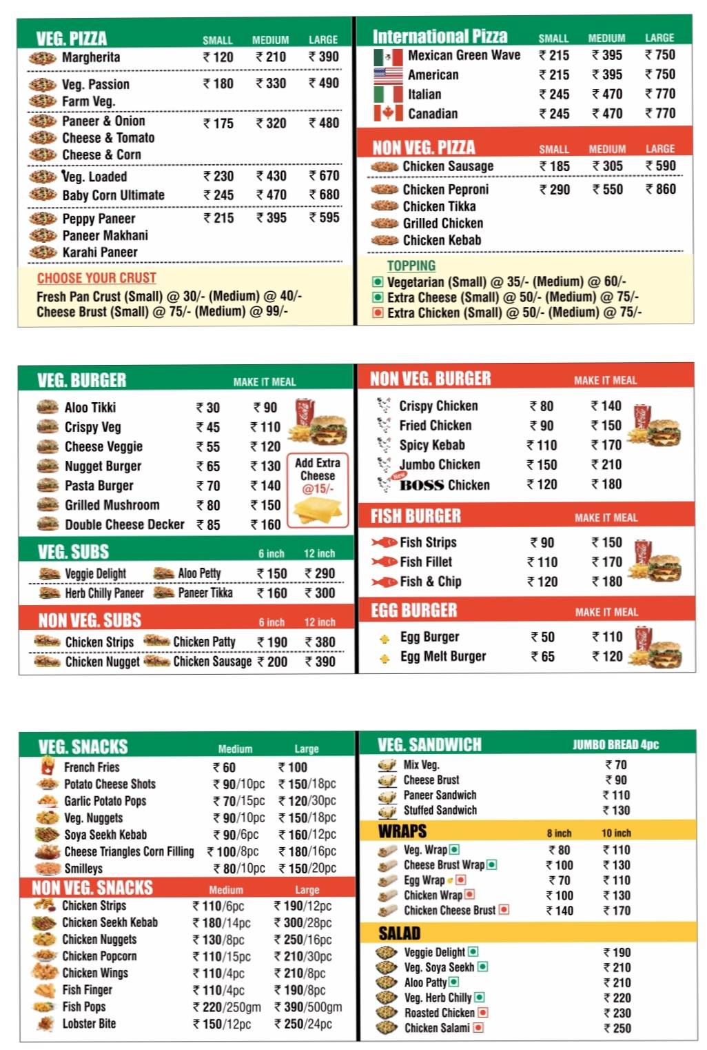 Canadian snack bar/Burger route menu