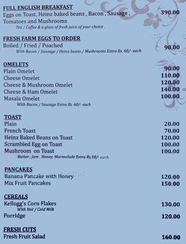 The Mango Grove Bar & Restaurant menu