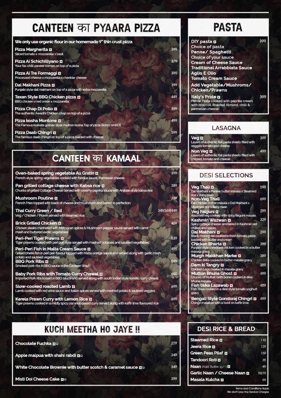 Menu at Canteen Pub & Grub, Kolkata