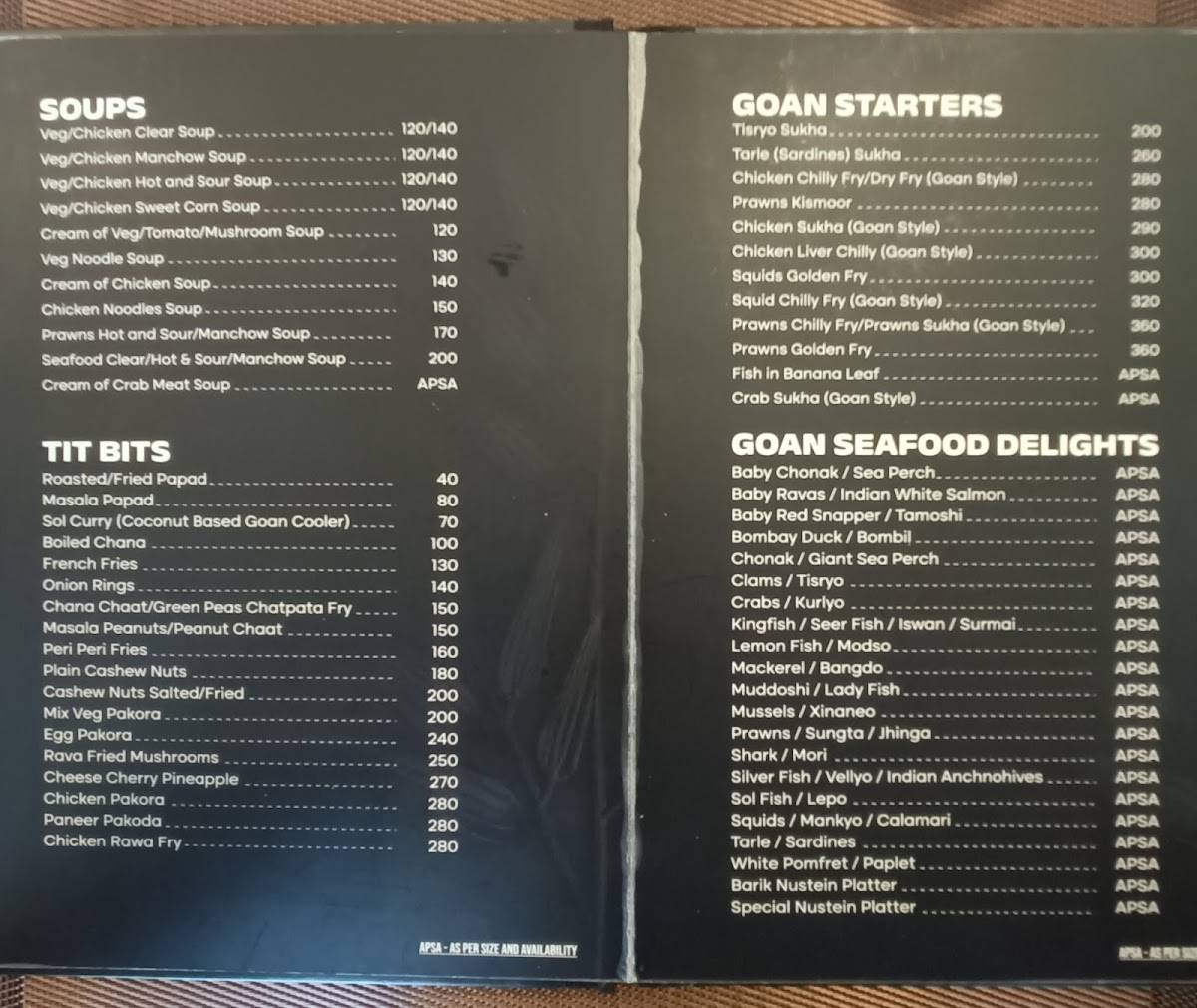 Captain Konkan An Authentic Goan Restaurant in Mapusa Goa menu