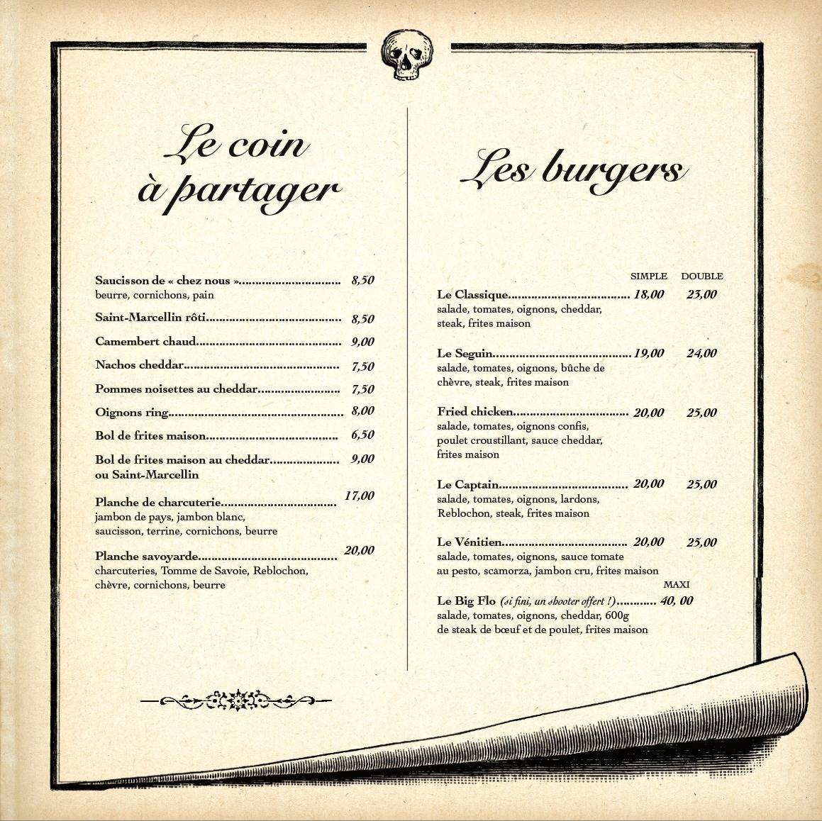 Menu de Captain Pub