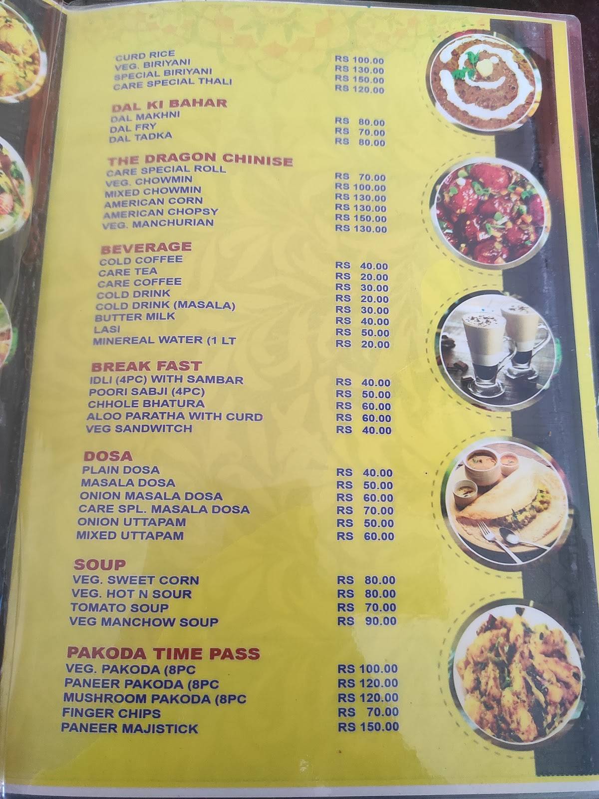 Care Veg. Restaurant menu