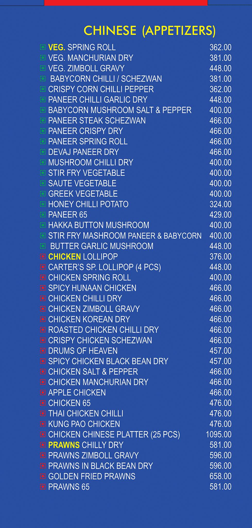 Carter's Blue menu