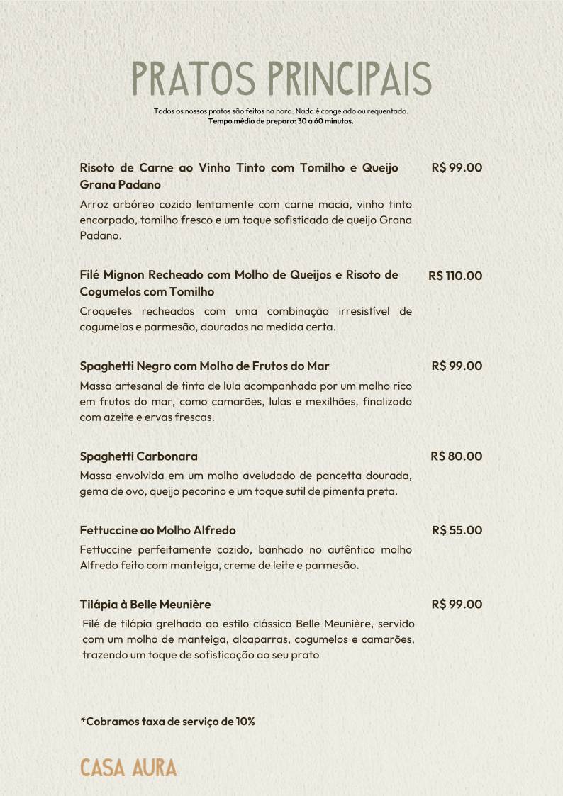 Casa Aura - Café & Restaurante cardápio