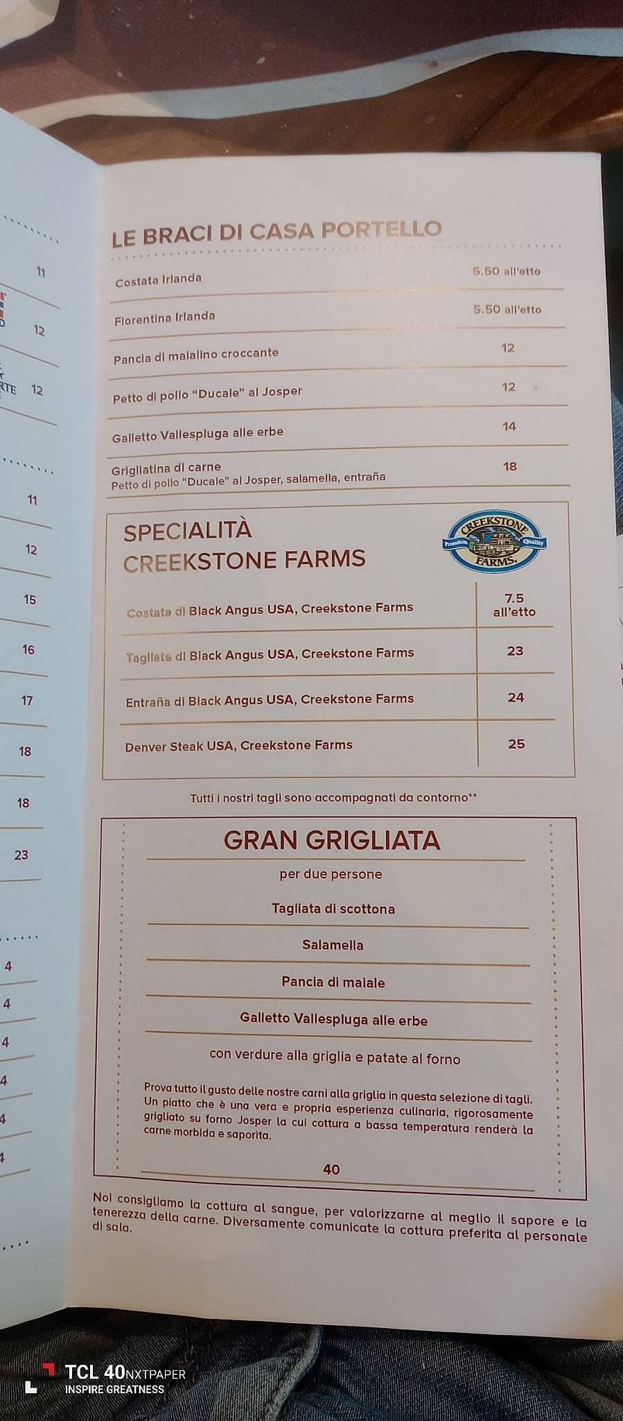 Menu de Casa Portello