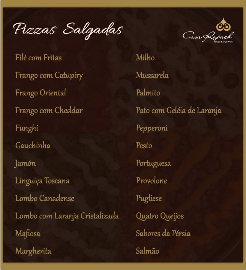 Pizzaria Casa Rapach cardápio