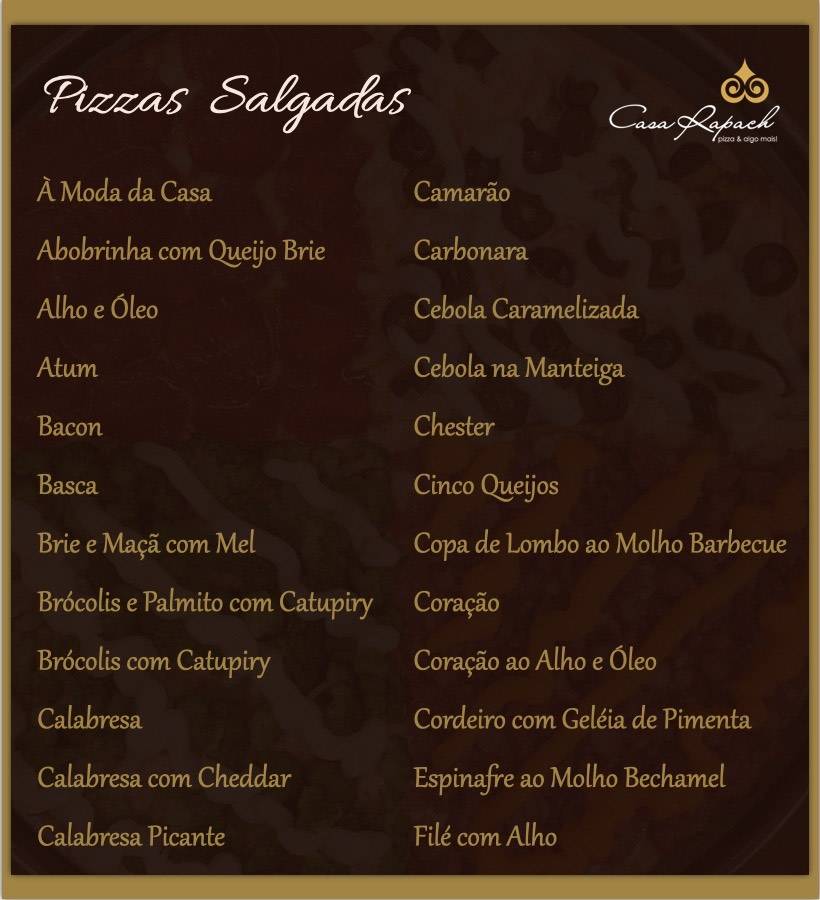 Pizzaria Casa Rapach cardápio