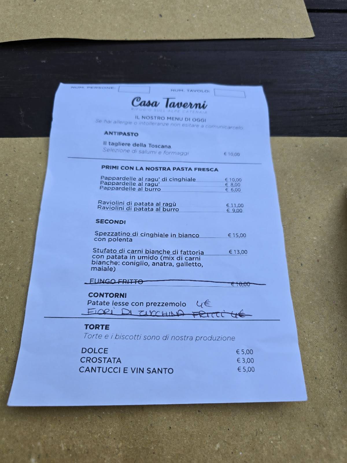 Menu di Casa al Taverni 