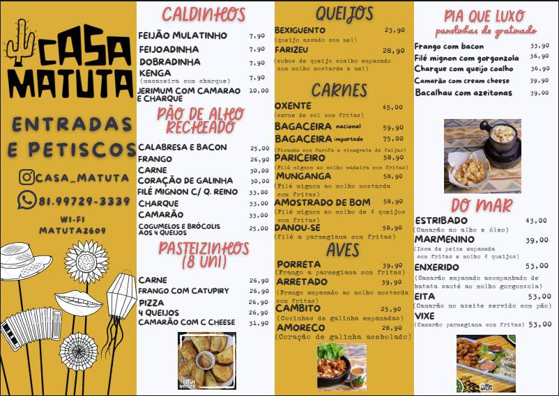 Casa matuta - Restaurante em Caruaru - Bar cardápio