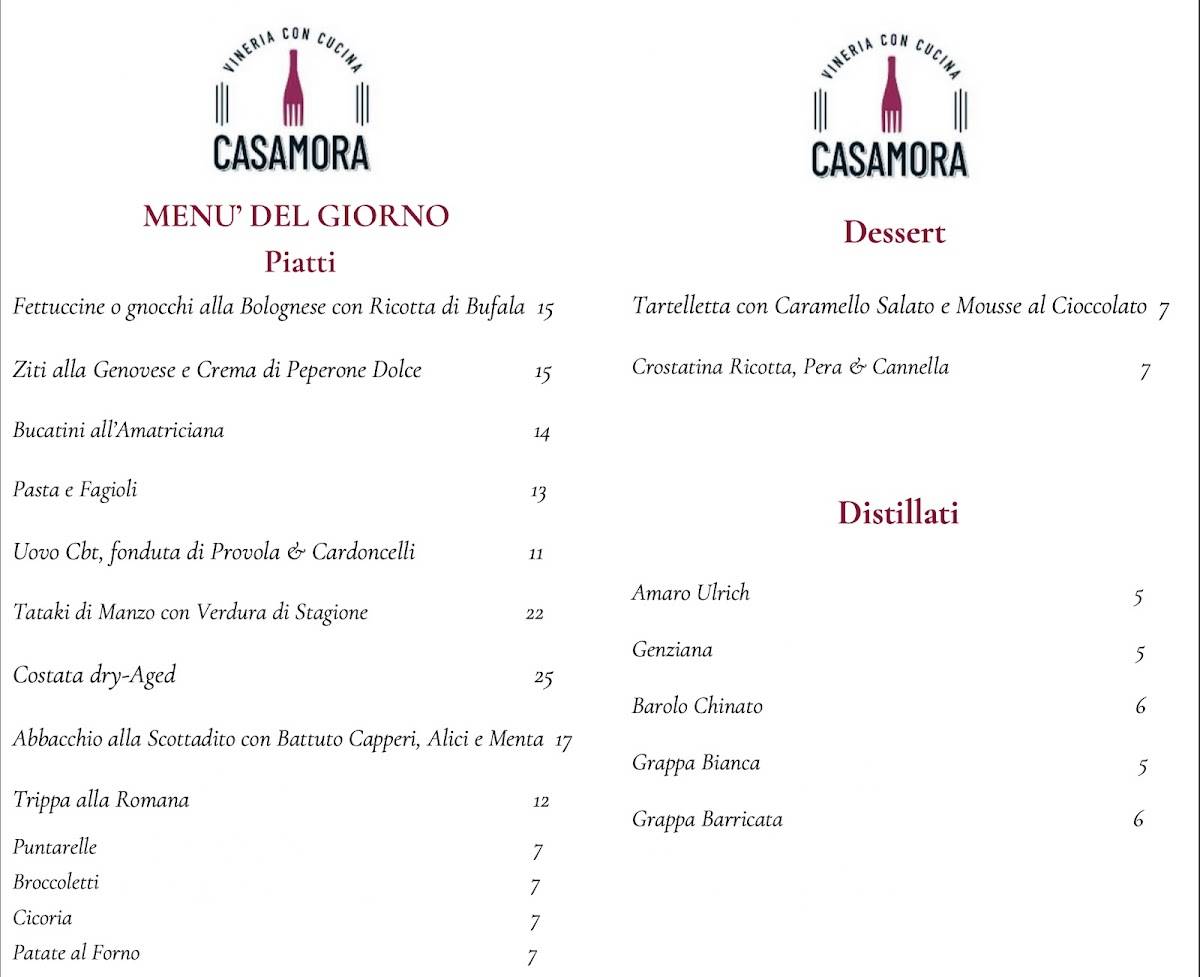 Menu di CasaMora 