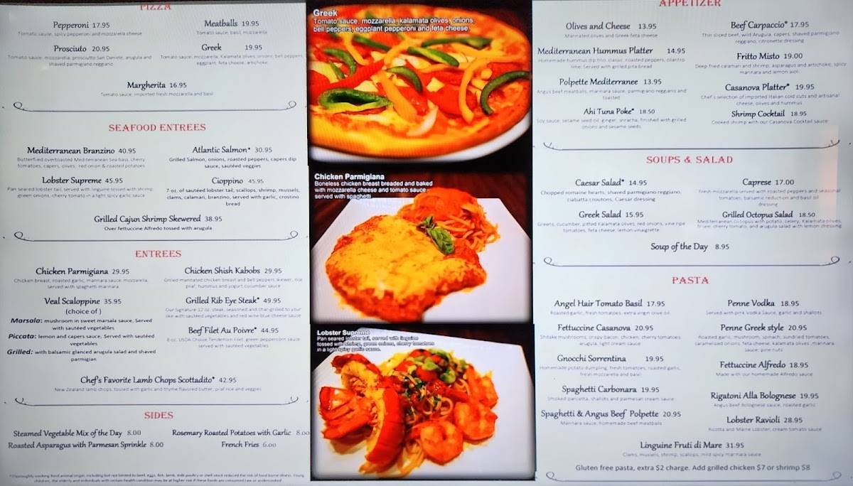 Menu at Casanova pub & bar, Las Vegas