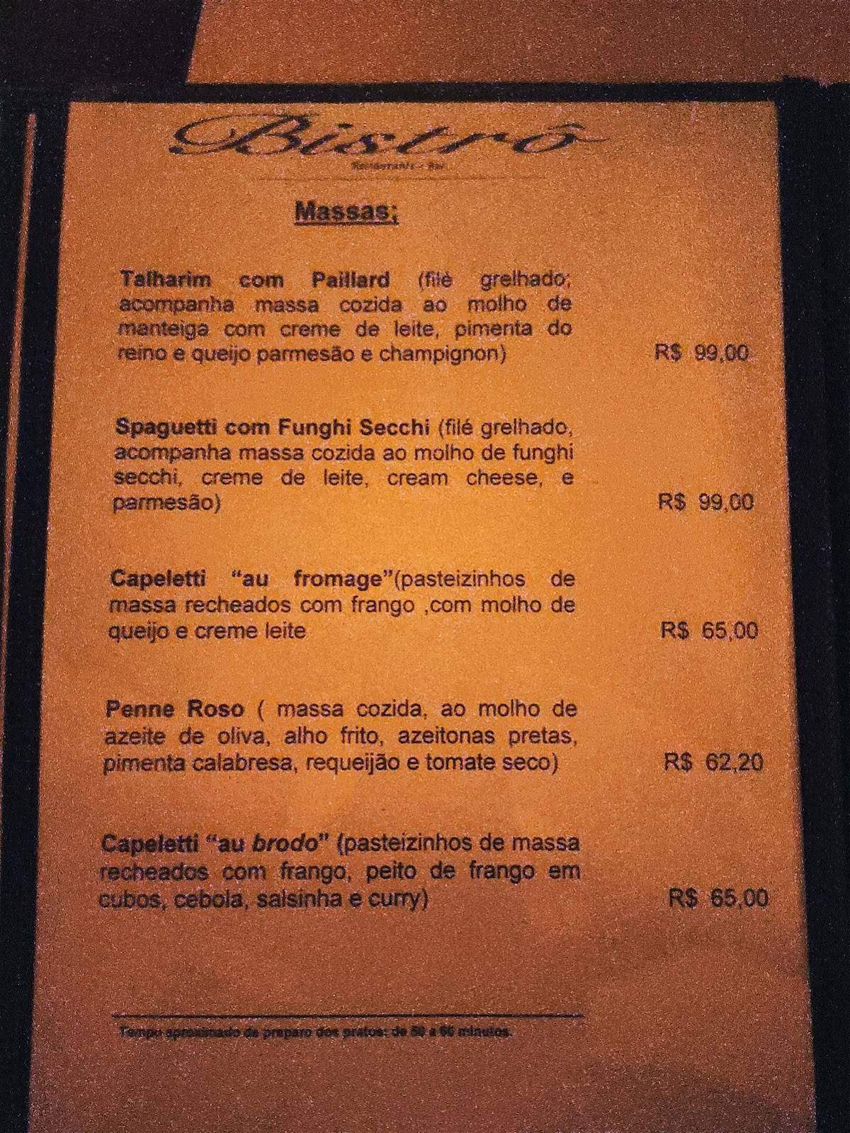 Bistrô cardápio