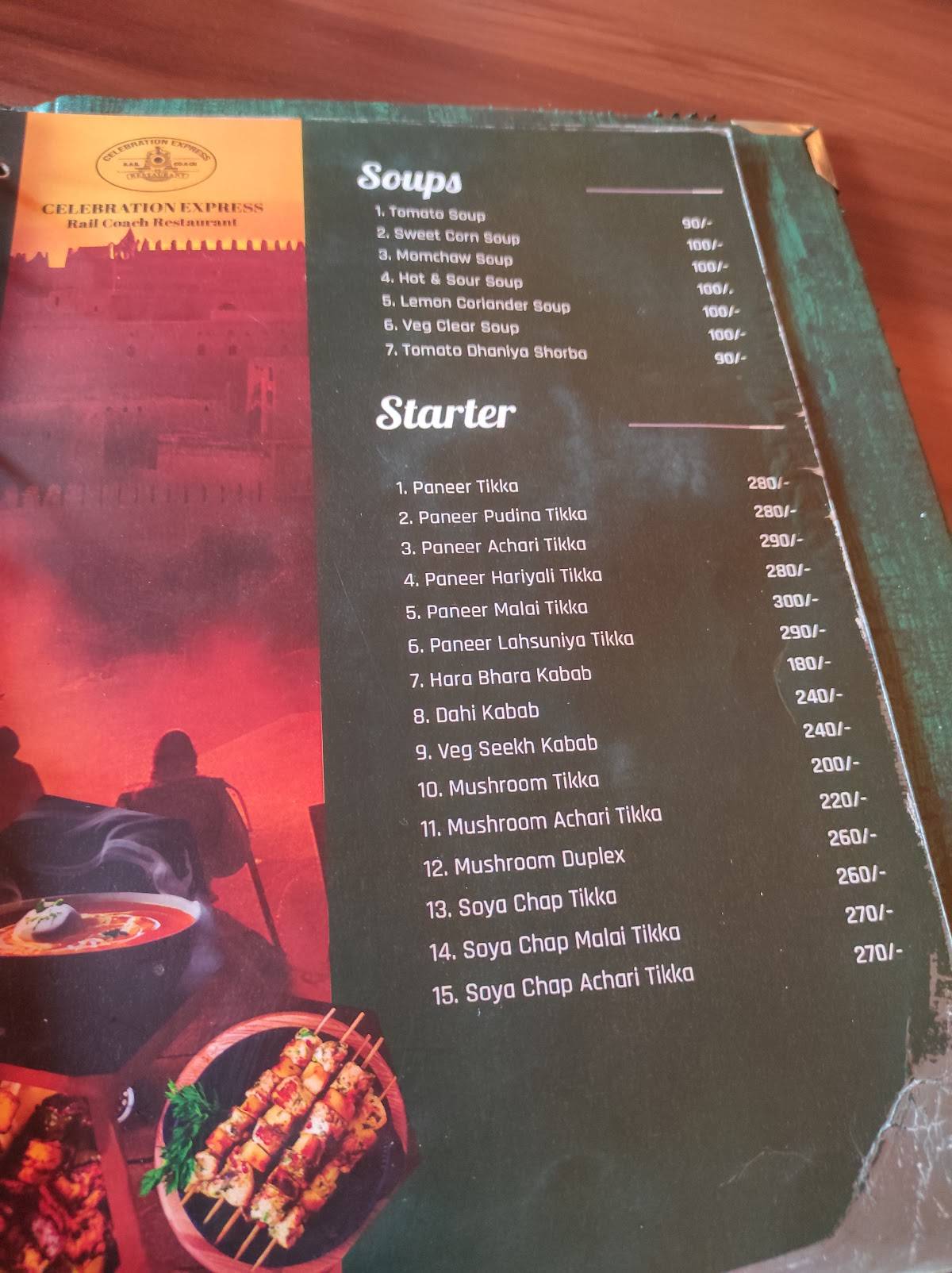 Celebration Express The Rail Coach Restaurant menu