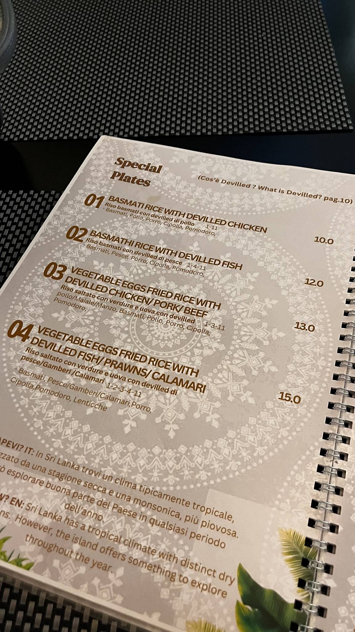 Menu de Ceylon Restaurant Sri Lankan & Indian Cuisine Milano Piazza Firenze