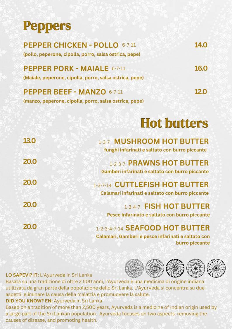 Menu de Ceylon Restaurant Sri Lankan & Indian Cuisine Milano Piazza Firenze