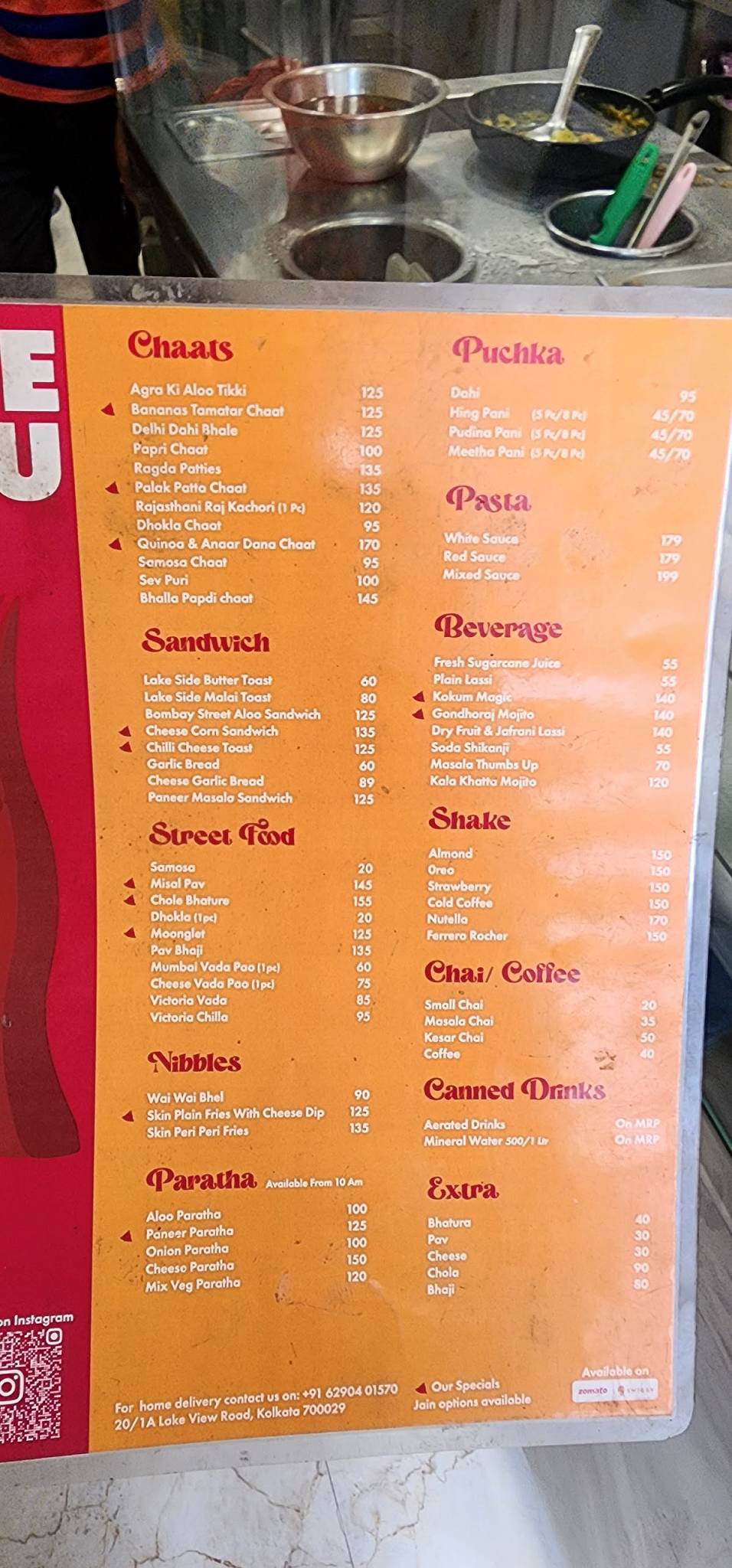 Chaat by the lake menu