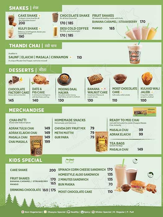 Chaayos Chai+Snacks=Relax menu