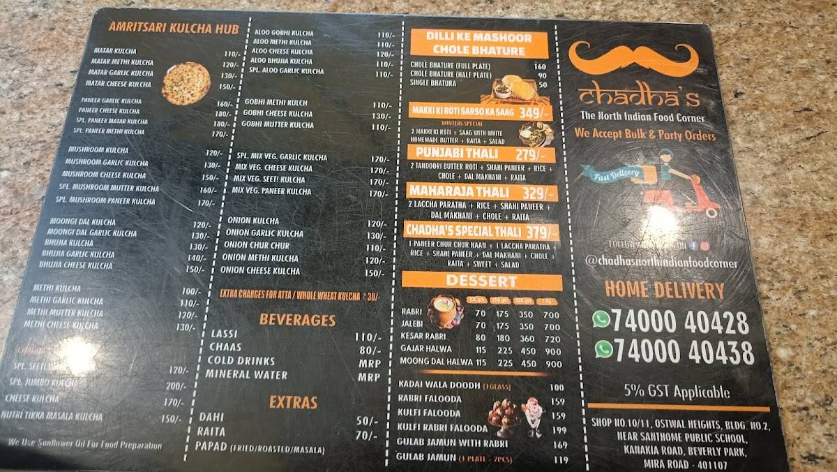 Chadha's The North Indian Food Corner menu