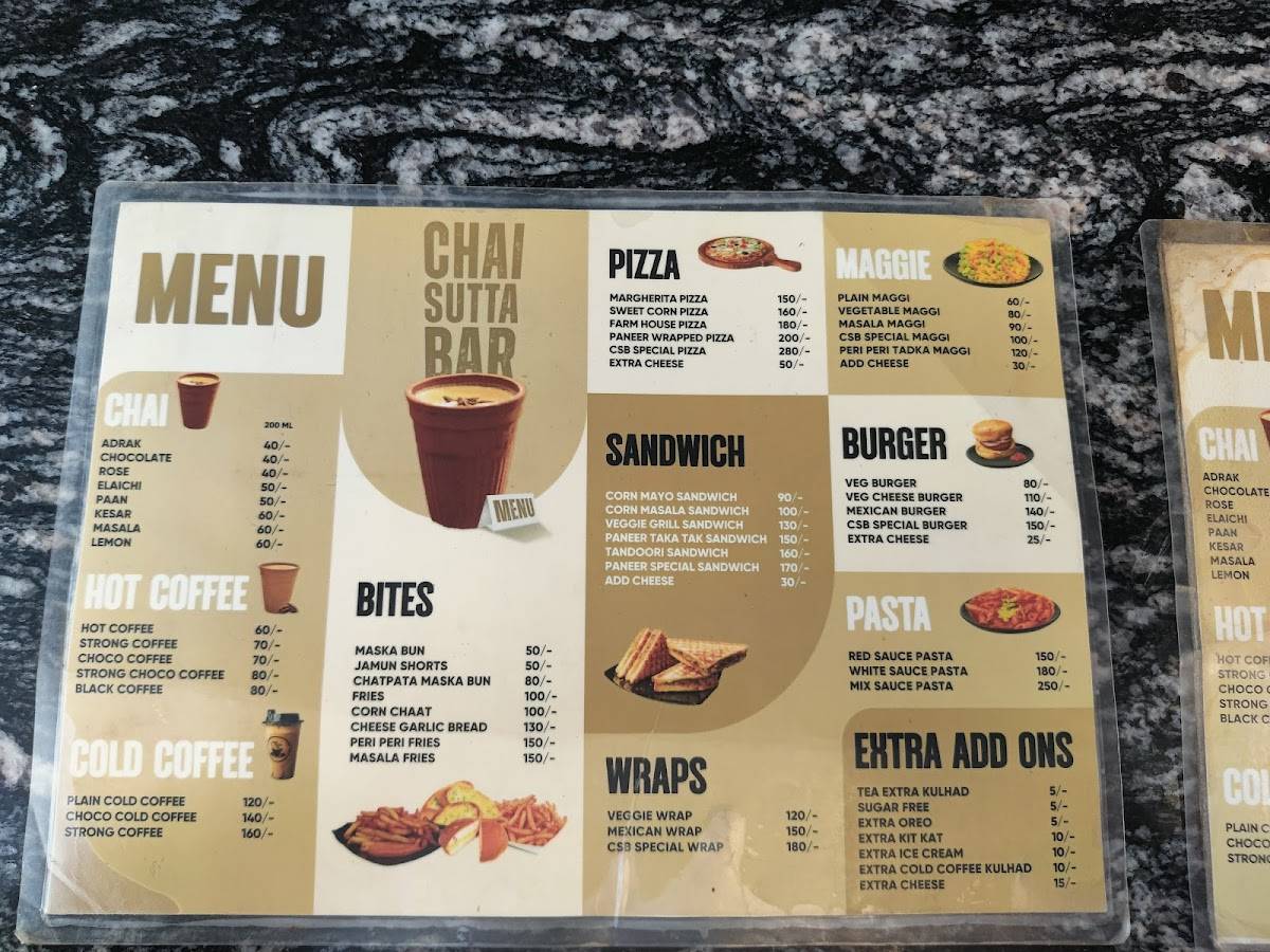 Chai Sutta Bar menu