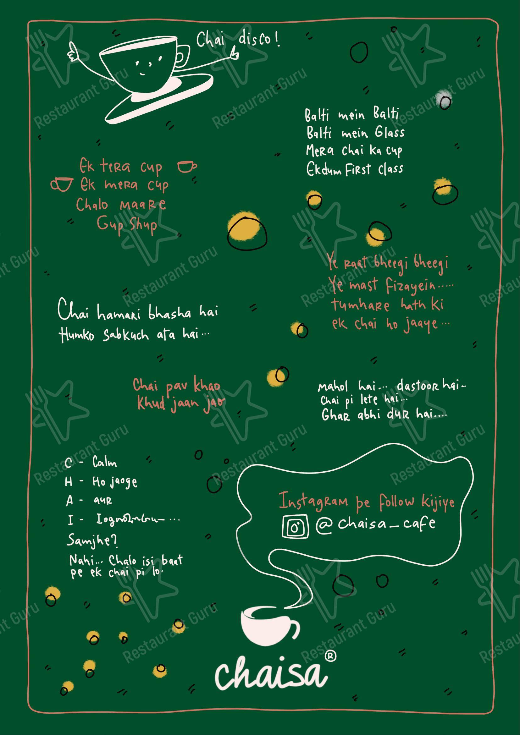 Menu for Chaisa Cafe in Jaipur