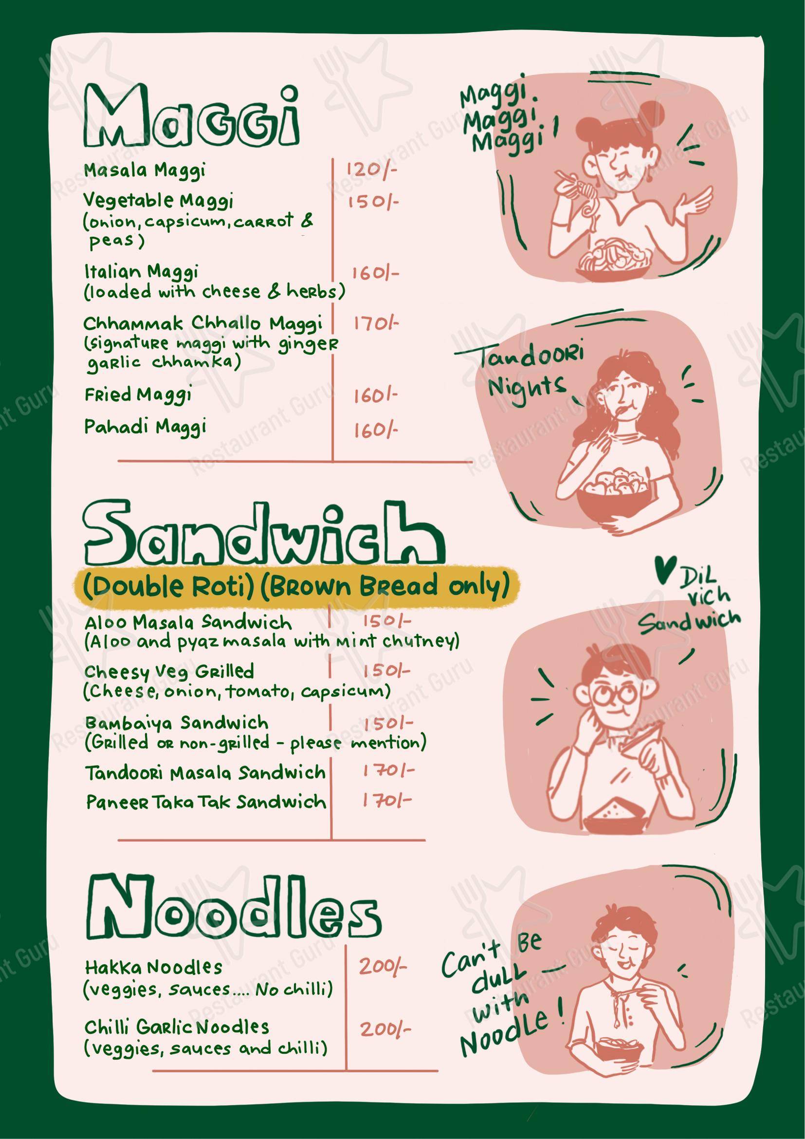 Menu for the Chaisa Cafe cafe