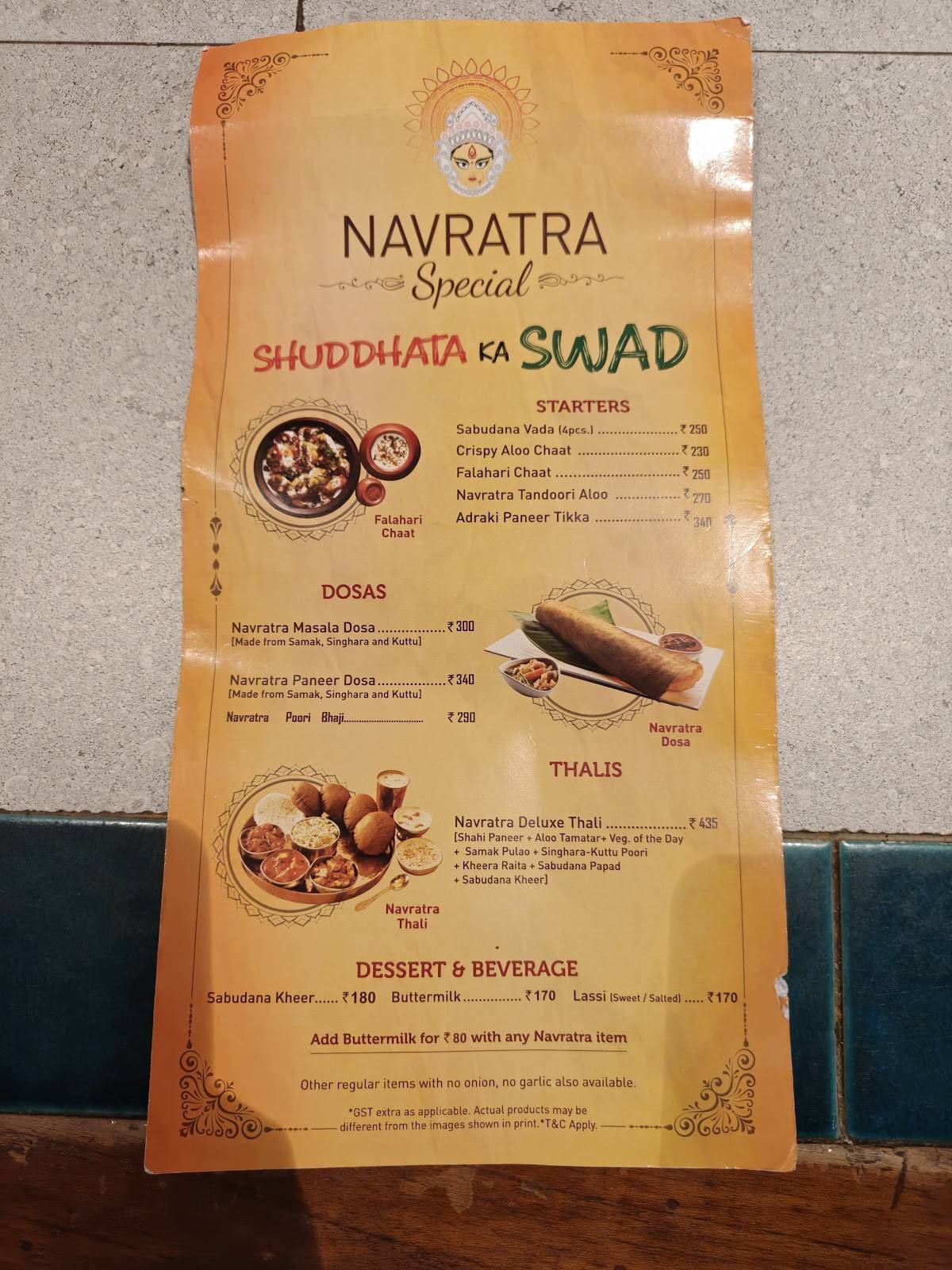 Sagar Ratna menu