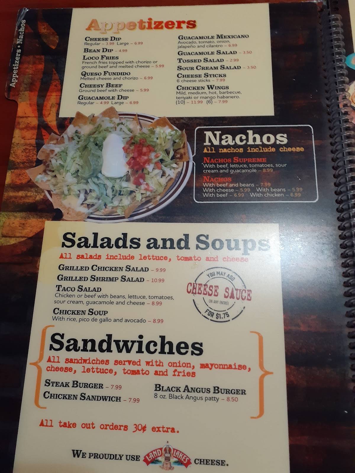 Menu at La Fogata Mexican Restaurant, Chapin