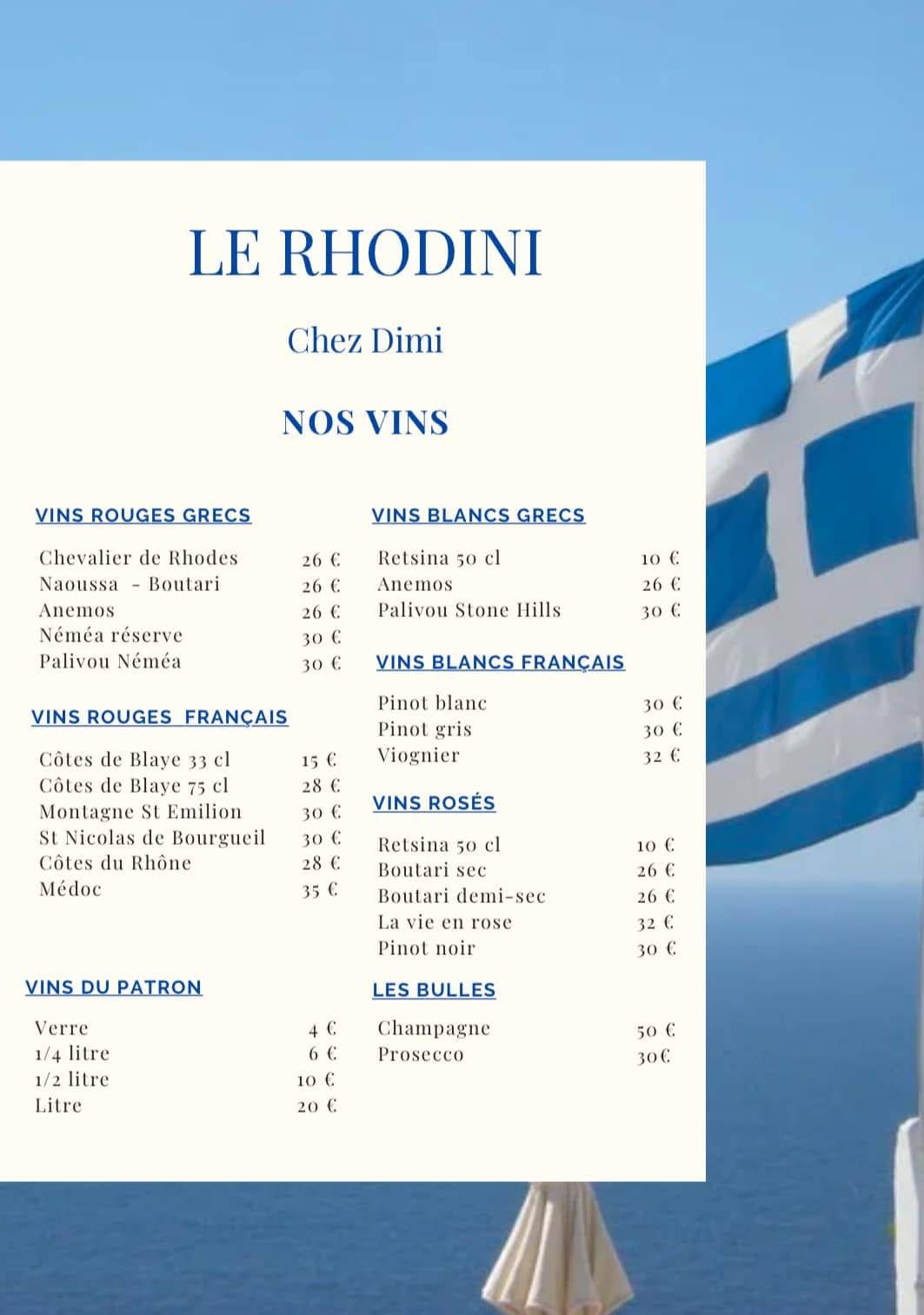 Menu de Le Rhodini
