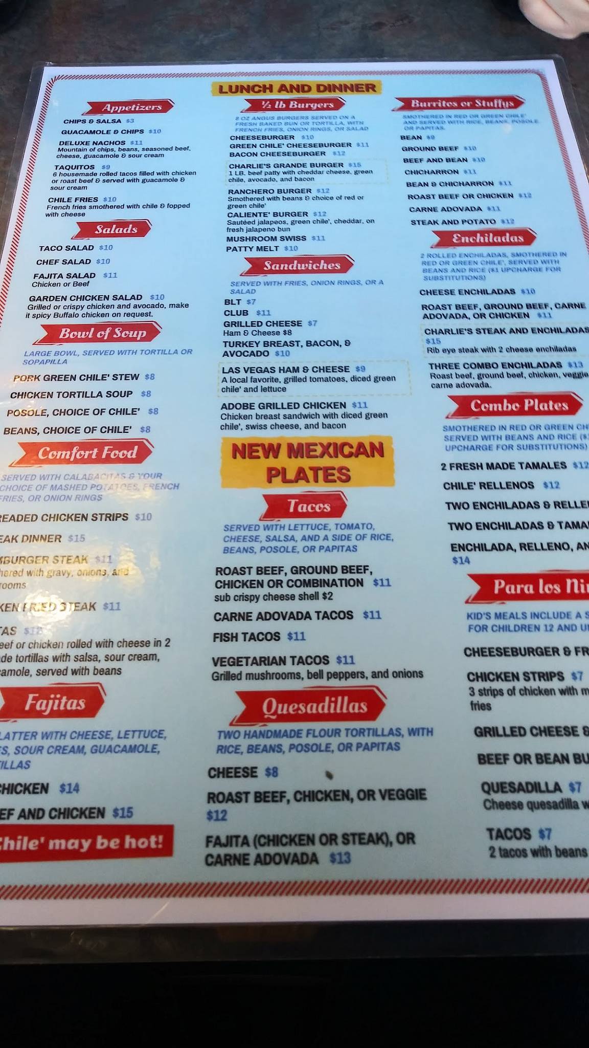 Menu at Charlie's Spic & Span Bakery & Café, Las Vegas