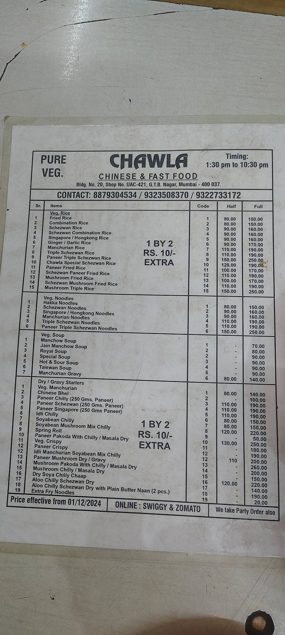 Chawla Fast Food & Snacks menu