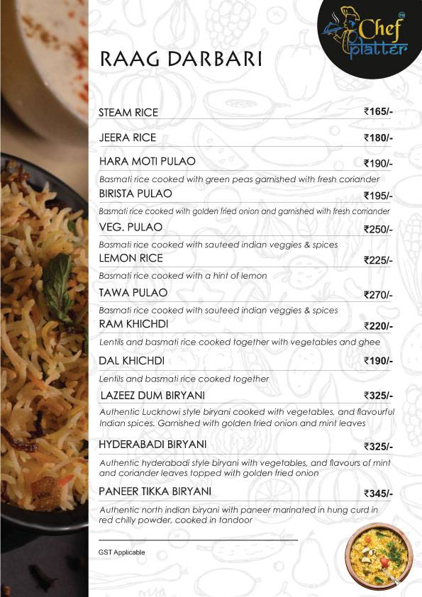 Chef Platter Bandra's Veg Family Restaurant menu