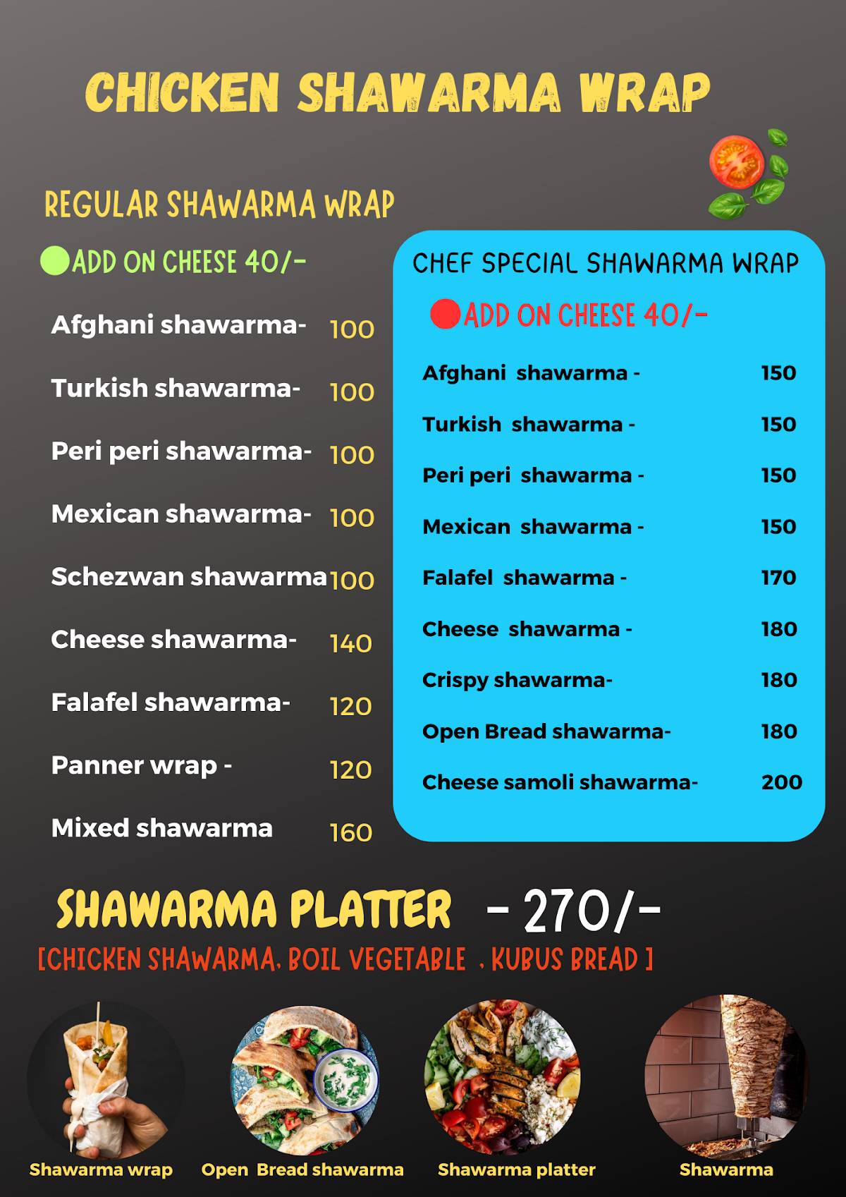 Chef shawarma menu