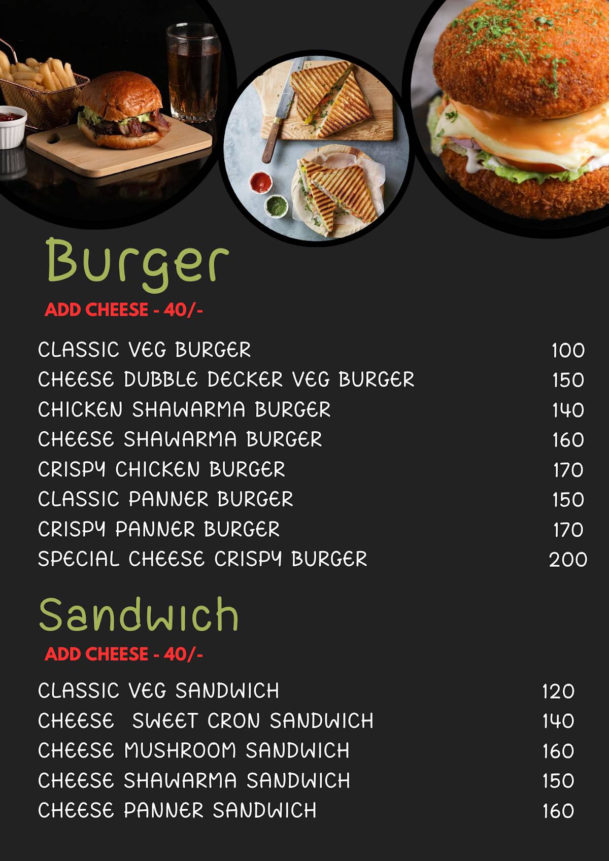 Chef shawarma menu