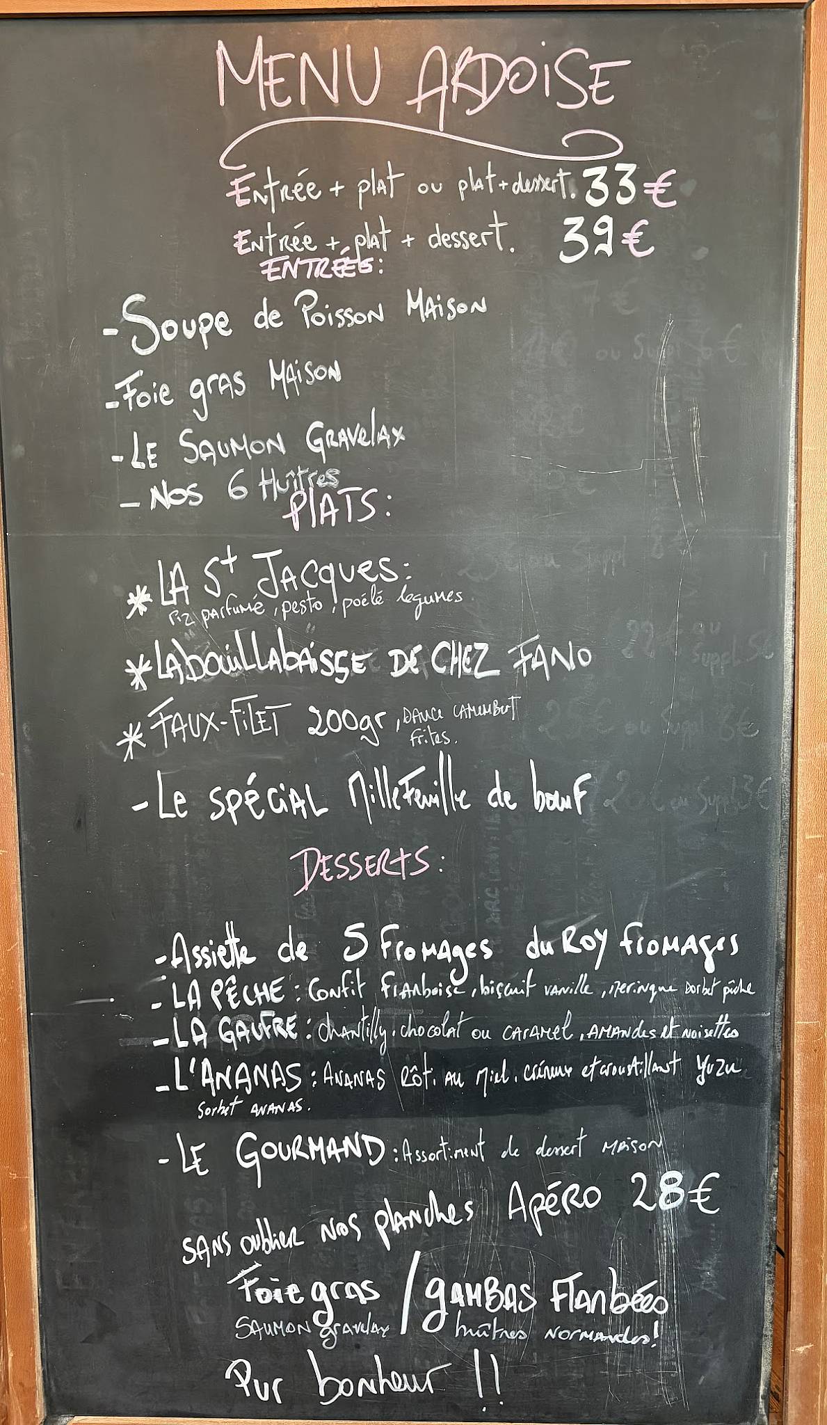 Menu de Chez Fano