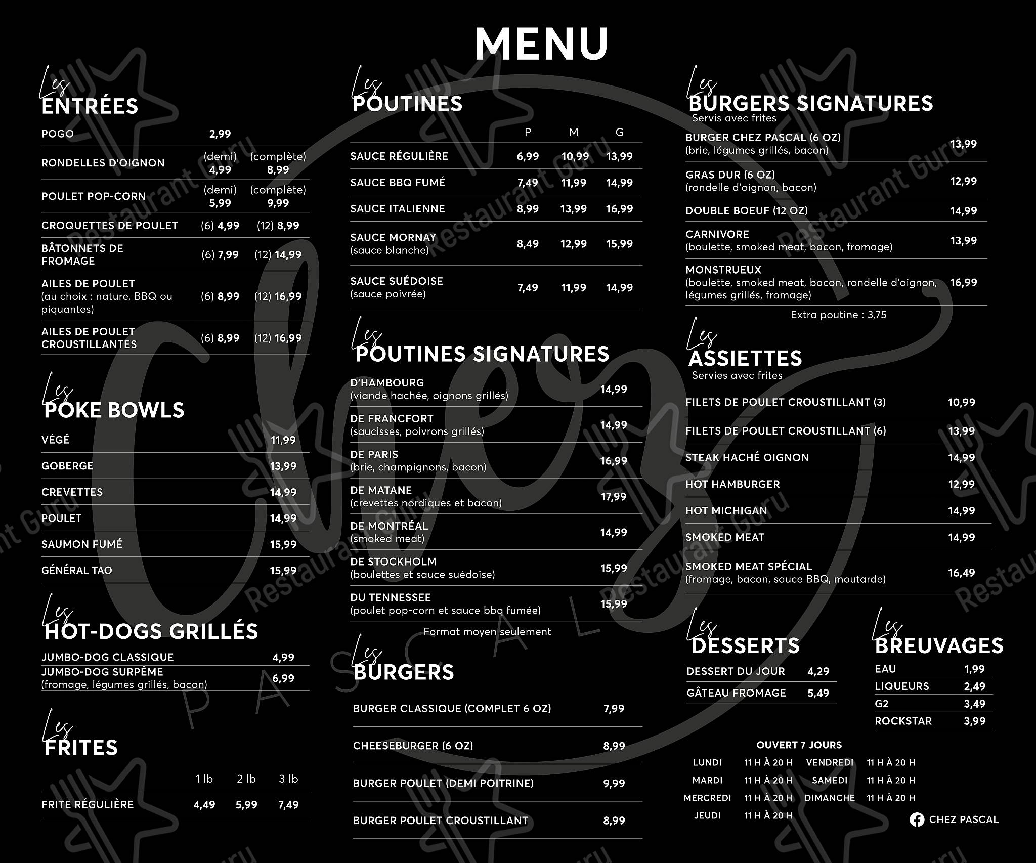 Découvrez le menu pour Chez Pascal