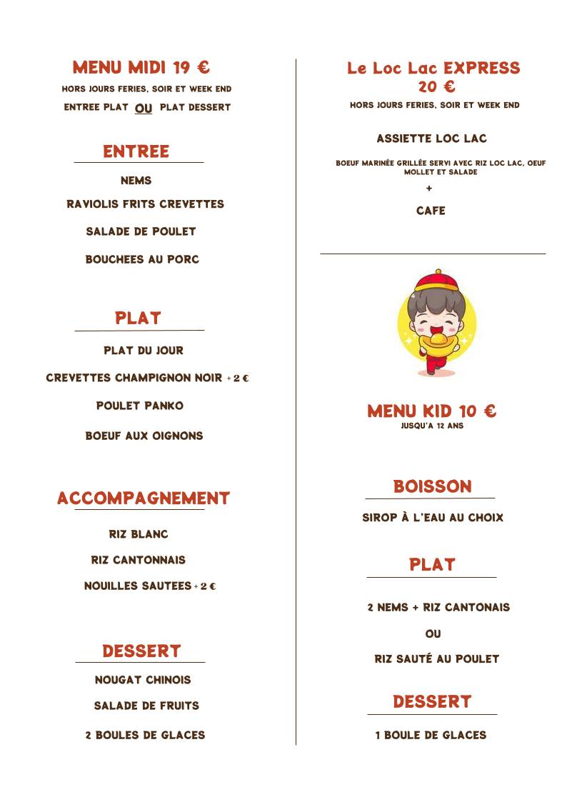 Menu de Chez Tang