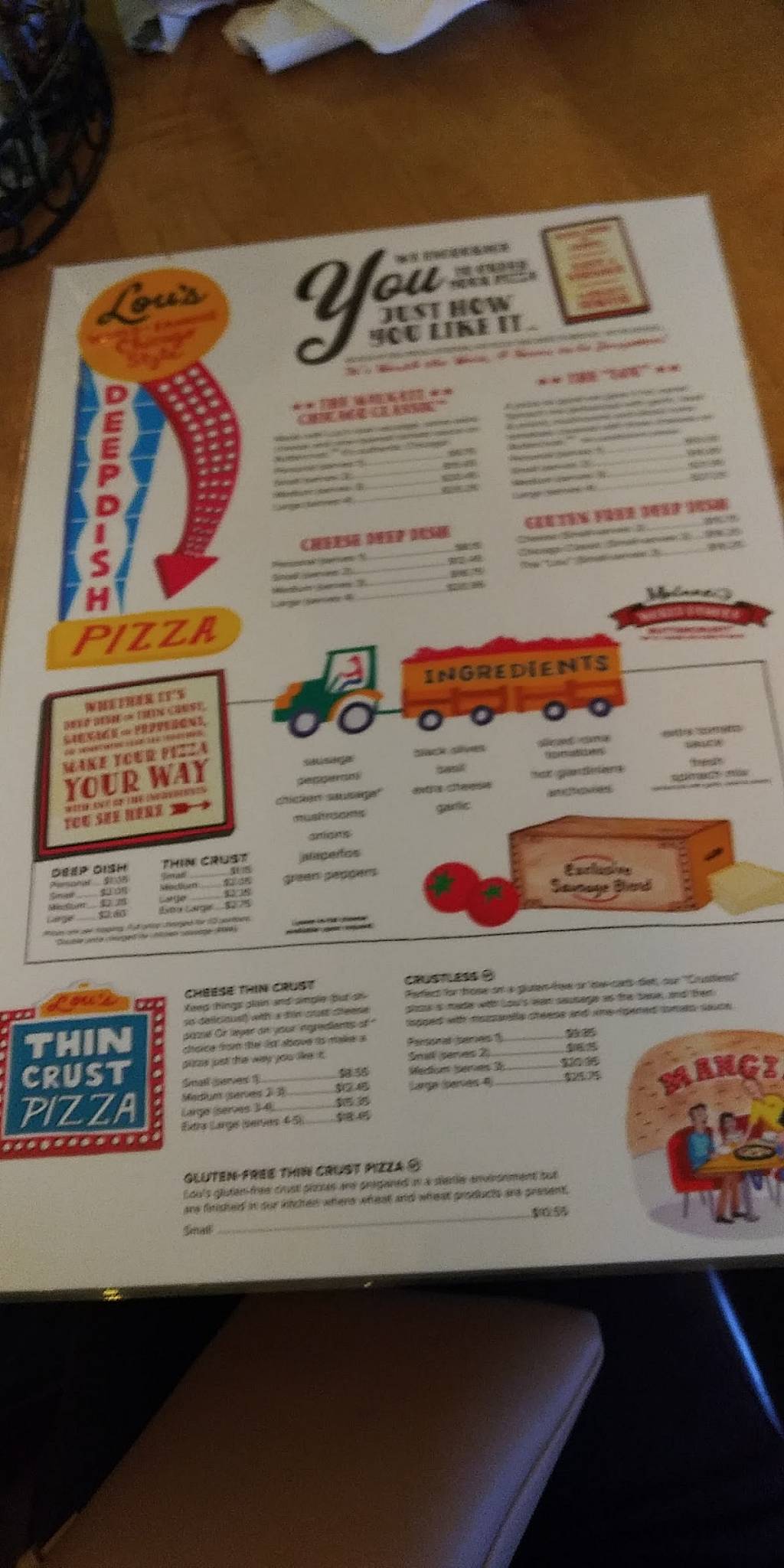 Menu at Lou Malnati's Pizzeria, Park Ridge, 650 N Northwest Hwy