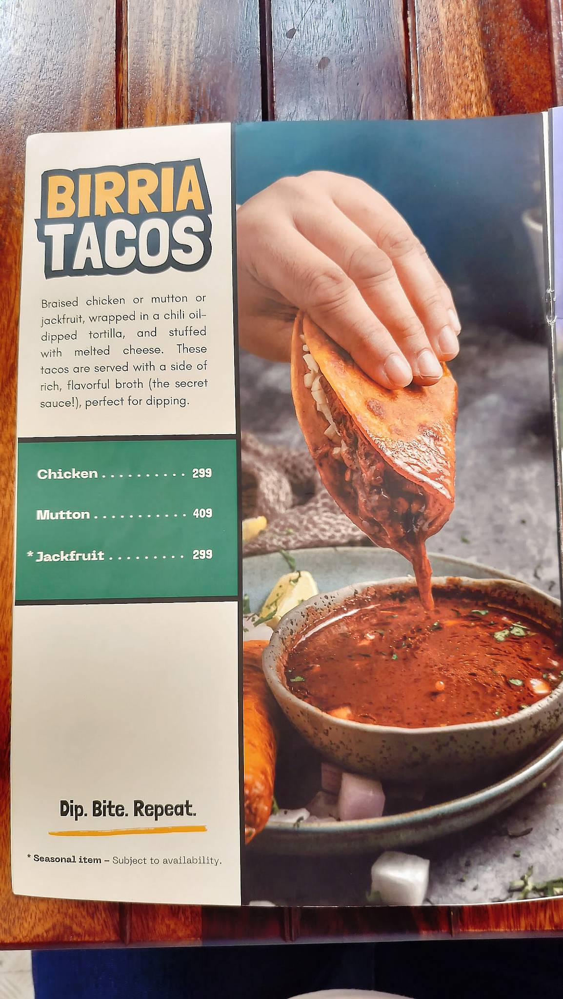 Chimichanga menu