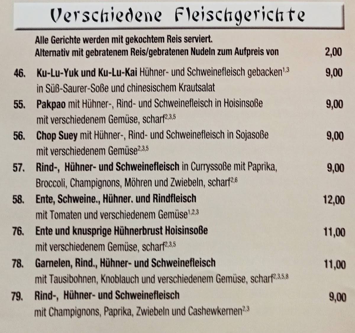 China Town Imbiss Erle Gelsenkirchen Menu