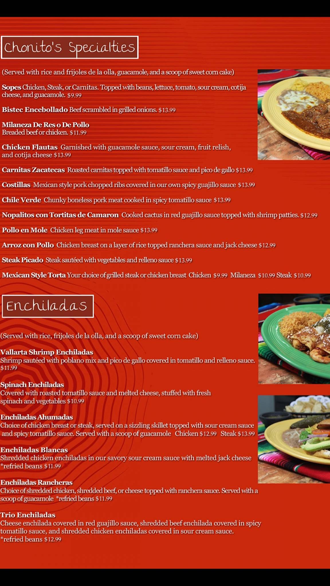 Menu at Chonitos Mexican Restaurant, Alhambra