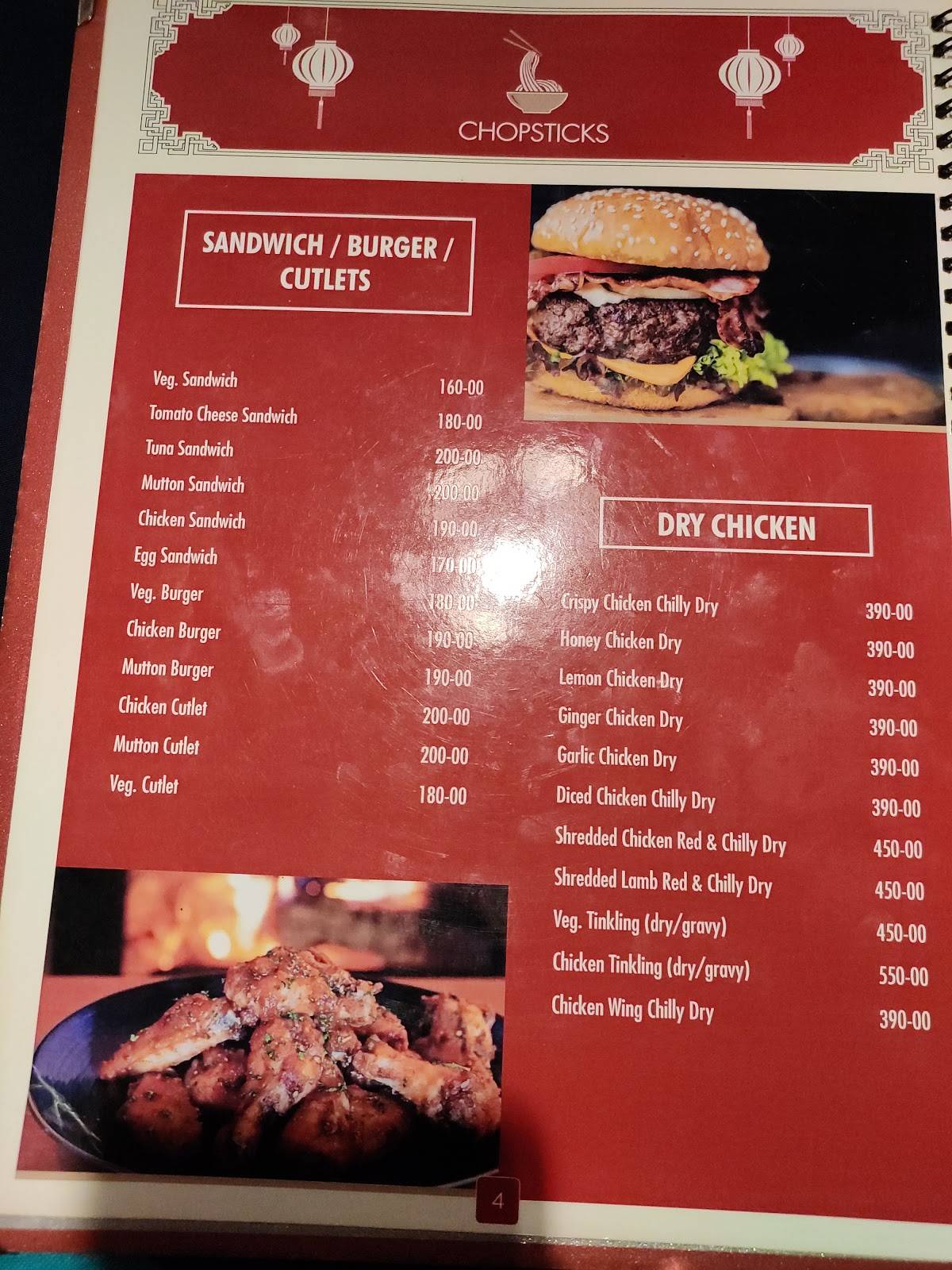 Menu at Chopsticks Restaurant, Manali