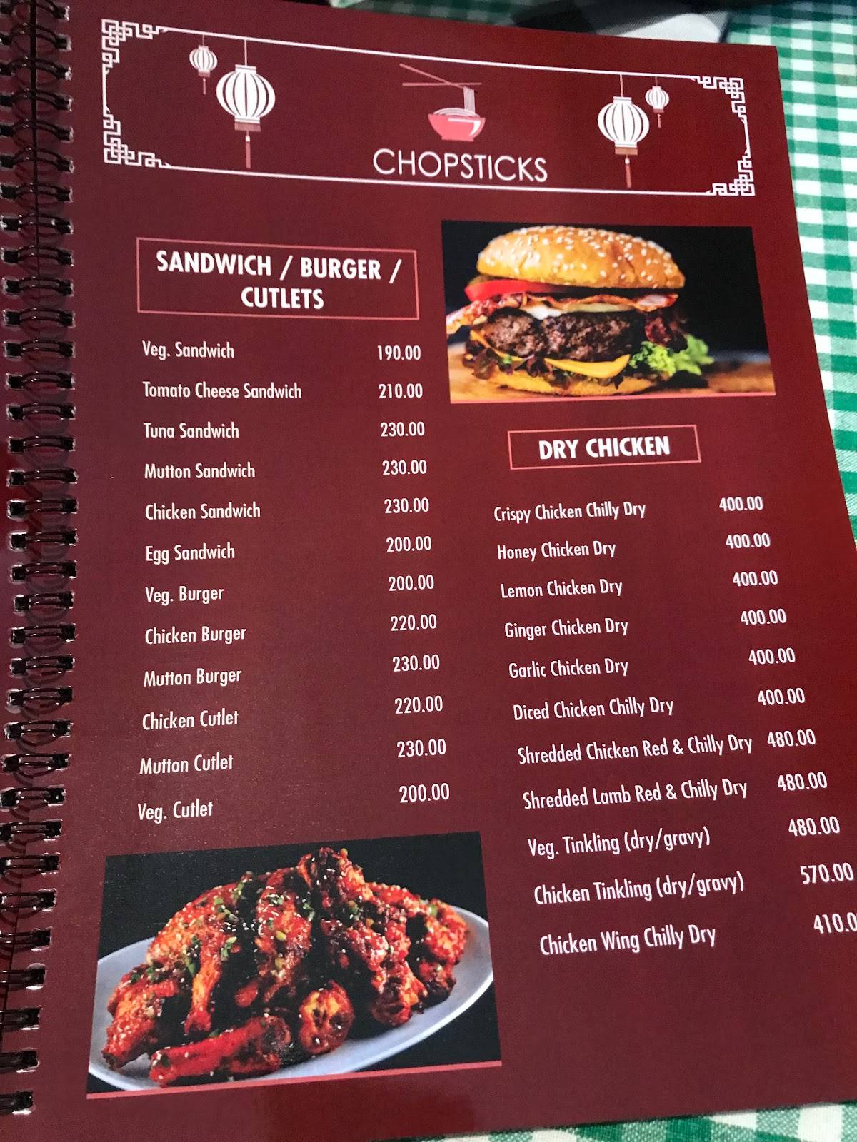 Menu at Chopsticks Restaurant, Manali