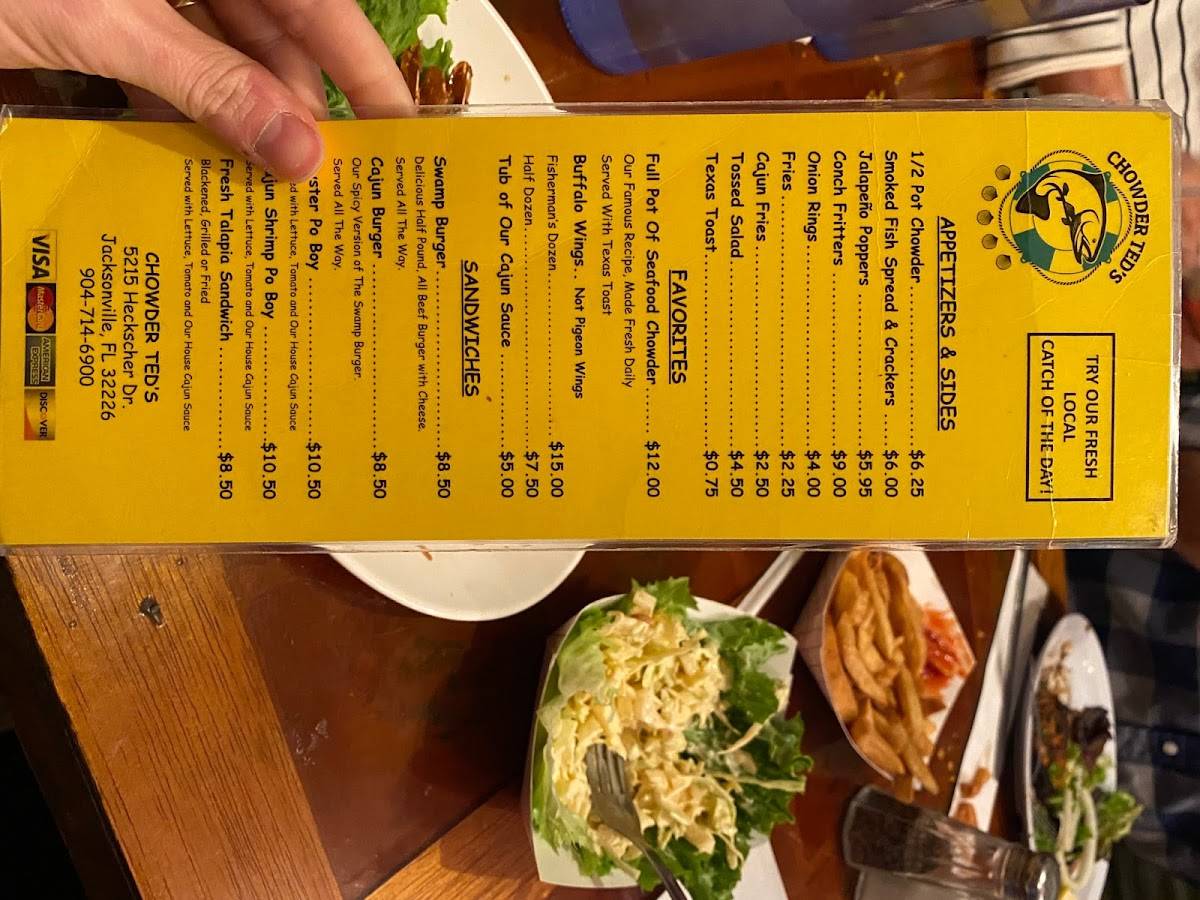 Menu at Chowder Ted's pub & bar, Jacksonville