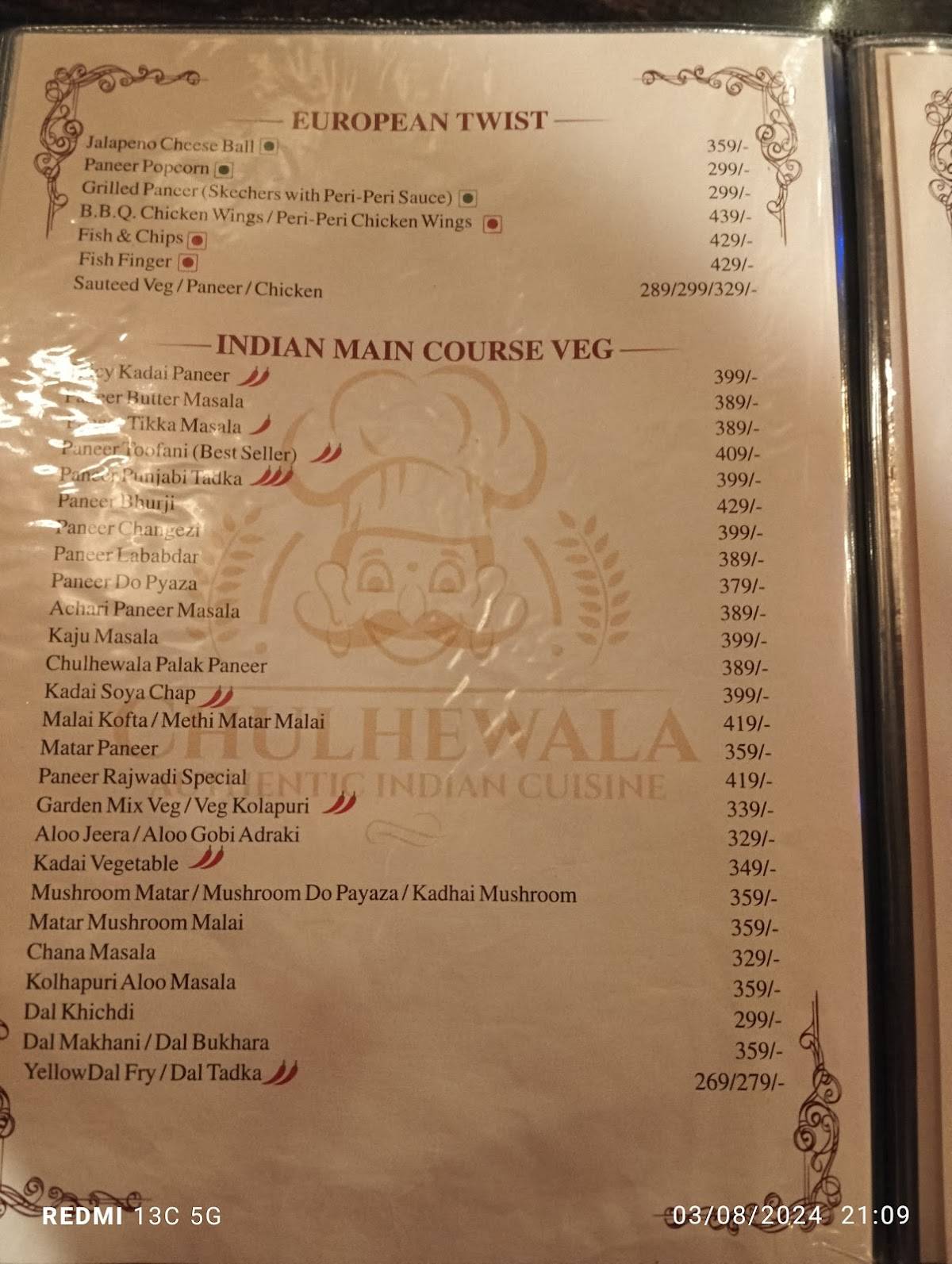 Chulhewala menu