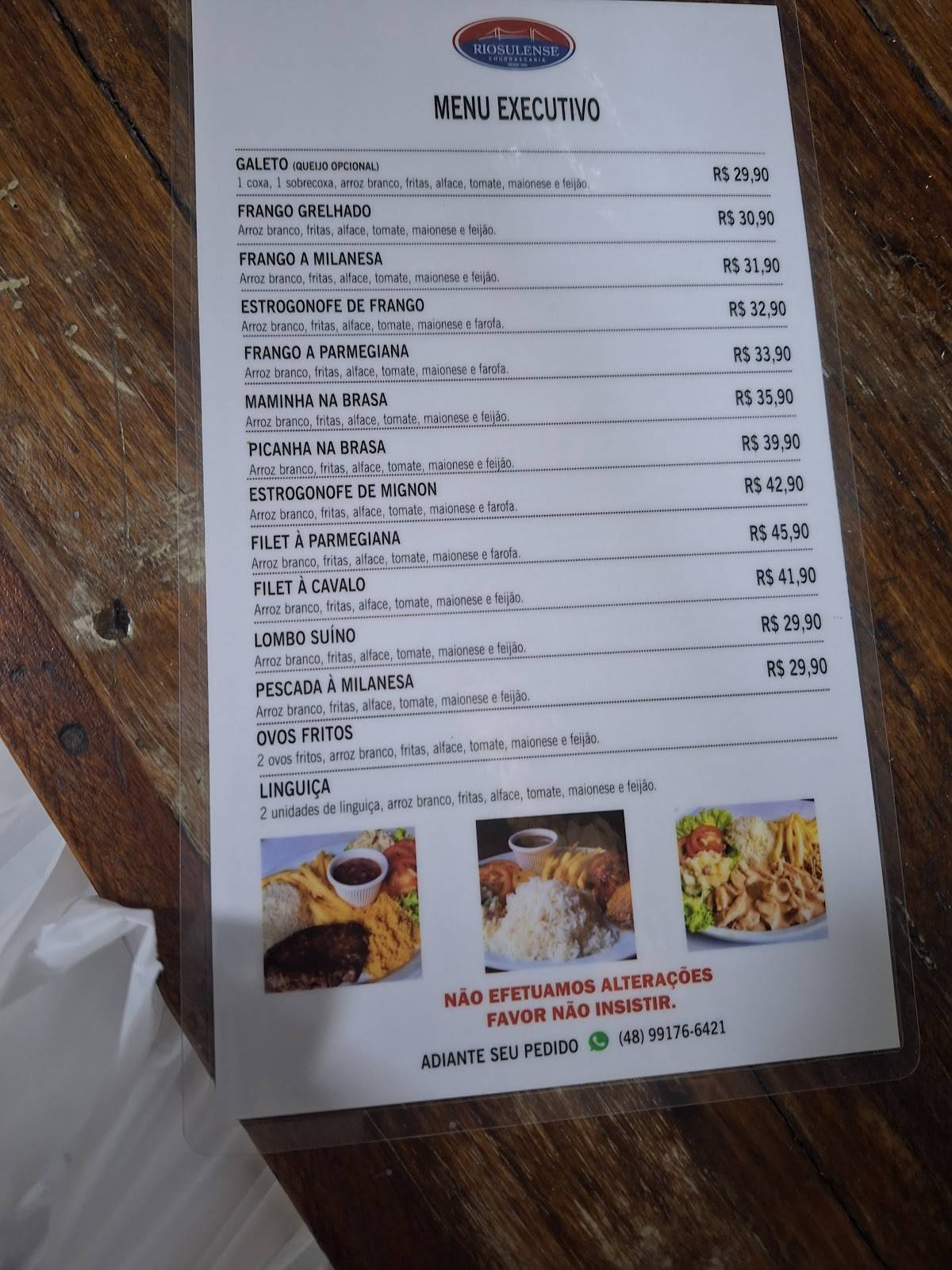 Churrascaria Riosulense cardápio