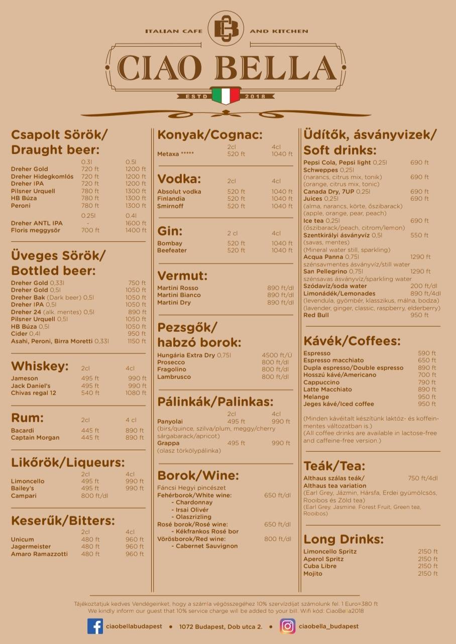 Menu at Ciao Bella Italian Restaurant, Prescott Valley