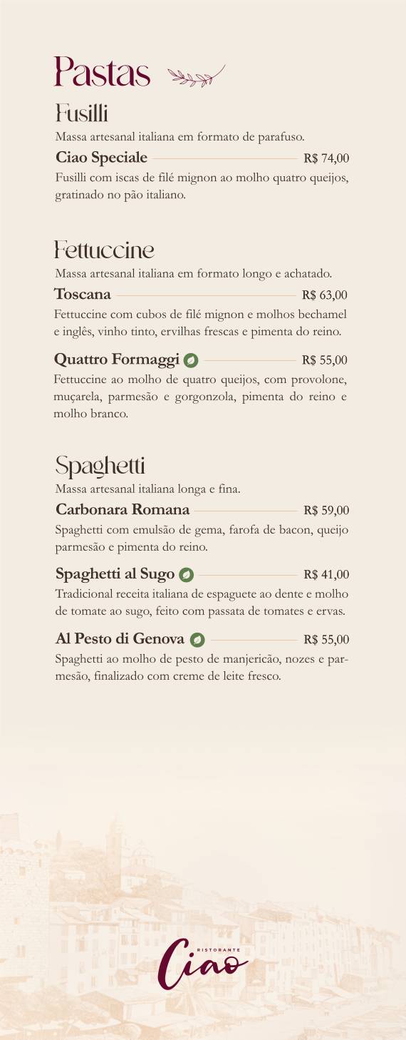 Ciao Ristorante cardápio