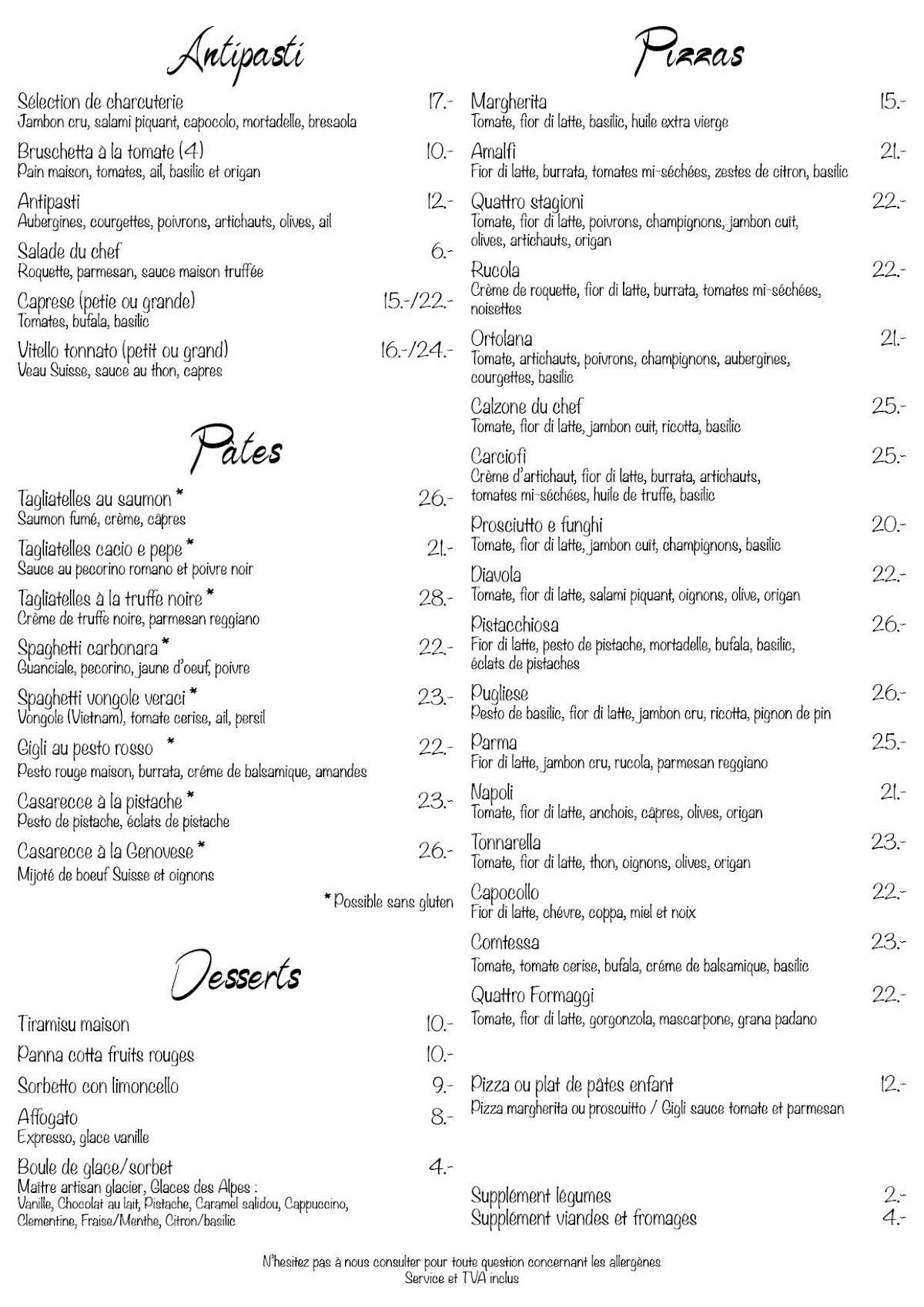 Menu di Cibo e Vino 