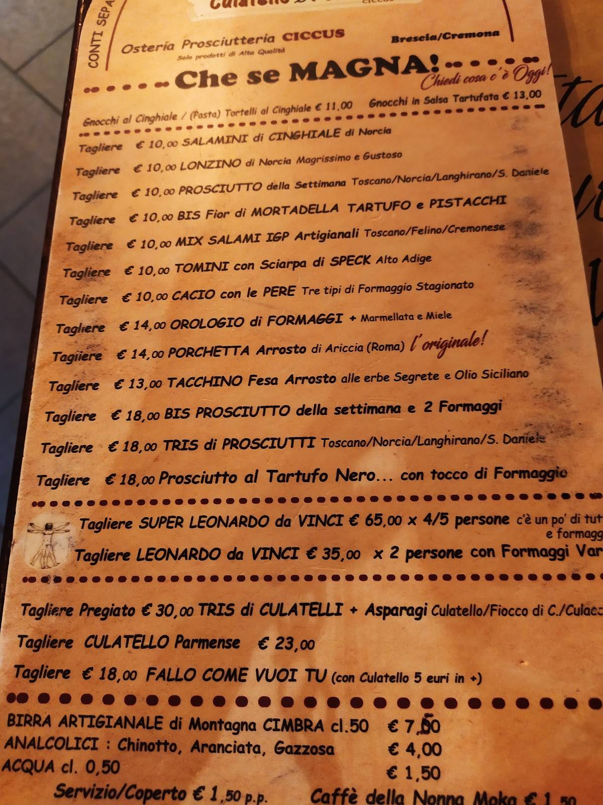 Menu di OSTERIA EnoDiVinus Prosciutteria 