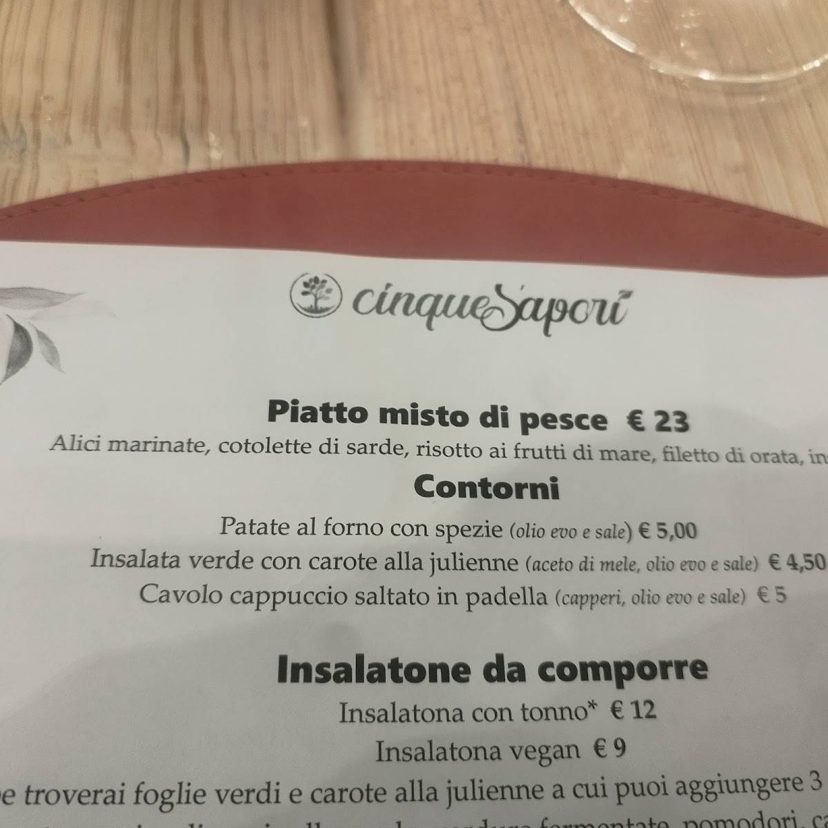 Menu di Cinque Sapori Cucina e Bottega 